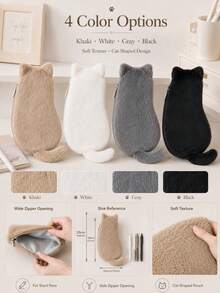 1pc Cat Shaped Plush Pencil Case, Cute Soft Large Capacity Stationery Storage Bag, Japanese Style Cute Cat Pen Pouch, Suitable For School, Office, Study, Desk Storage And Small Item Organization,Back To School - Cute Cat - View 4