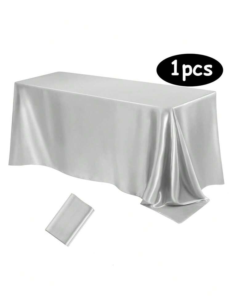 102 X 58 Inch Satin Tablecloth, Rectangular Bed Skirt, Silky Fabric, Champagne Color Party Tablecloth Suitable For Rectangular Dining Tables, Parties, Holidays, Weddings (Silver) - Silver - View 13