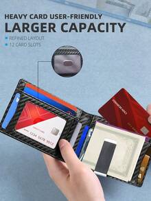 Anti-Theft Money Clip Superfine Leather Wallet With USD Clip Carbon Fiber Wallet With Multiple Card Slots Bifold Wallet Gift For Birthday/Father's Day Card Holder Card Holder Wallet Business Card Holder Credit Card Holder For Men Mini Wallet Card Wallet - Black - View 4