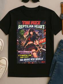 The_Fizz_Reptilian_Heart_Retro_Cyberpunk_Anime_Movie_Poster_Style_Graphic_Black_T‑Shirt - 黑色 - 查看 1
