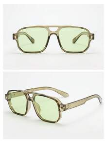 1pc Men's PC Material Classic Square Double Bridge Large Frame Minimalist Personalized Fashion Glasses, Suitable For Party, Casual, Vacation, Travel, Beach, Daily Decoration - 2-piece Combo Pack (green + Black) - View 4