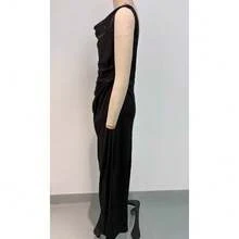 Vestido de fiesta para mujer, nuevo estilo verano, sin mangas, color liso, corte ajustado, abertura en el dobladillo - Negro - Ver 6