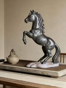 1pc Creative Leaping Horse Statue - Black Resin Stallion Sculpture With Pink Base, Suitable For Living Room, Office Desk And Collectible Decor, Leaping Horse Statue, Black Stallion Small Statue, Pink Marble Base Decoration - 1PC - View 8