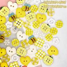 11/22/33/44/55/66/77/88/99Pcs Yellow Series Random Mixed Resin Buttons, Bee Apple Heart Shaped Decorative Sewing Buttons, DIY Accessories For Doll Clothes, Scrapbooking Crafts, Random Style - Multicolor - View 12