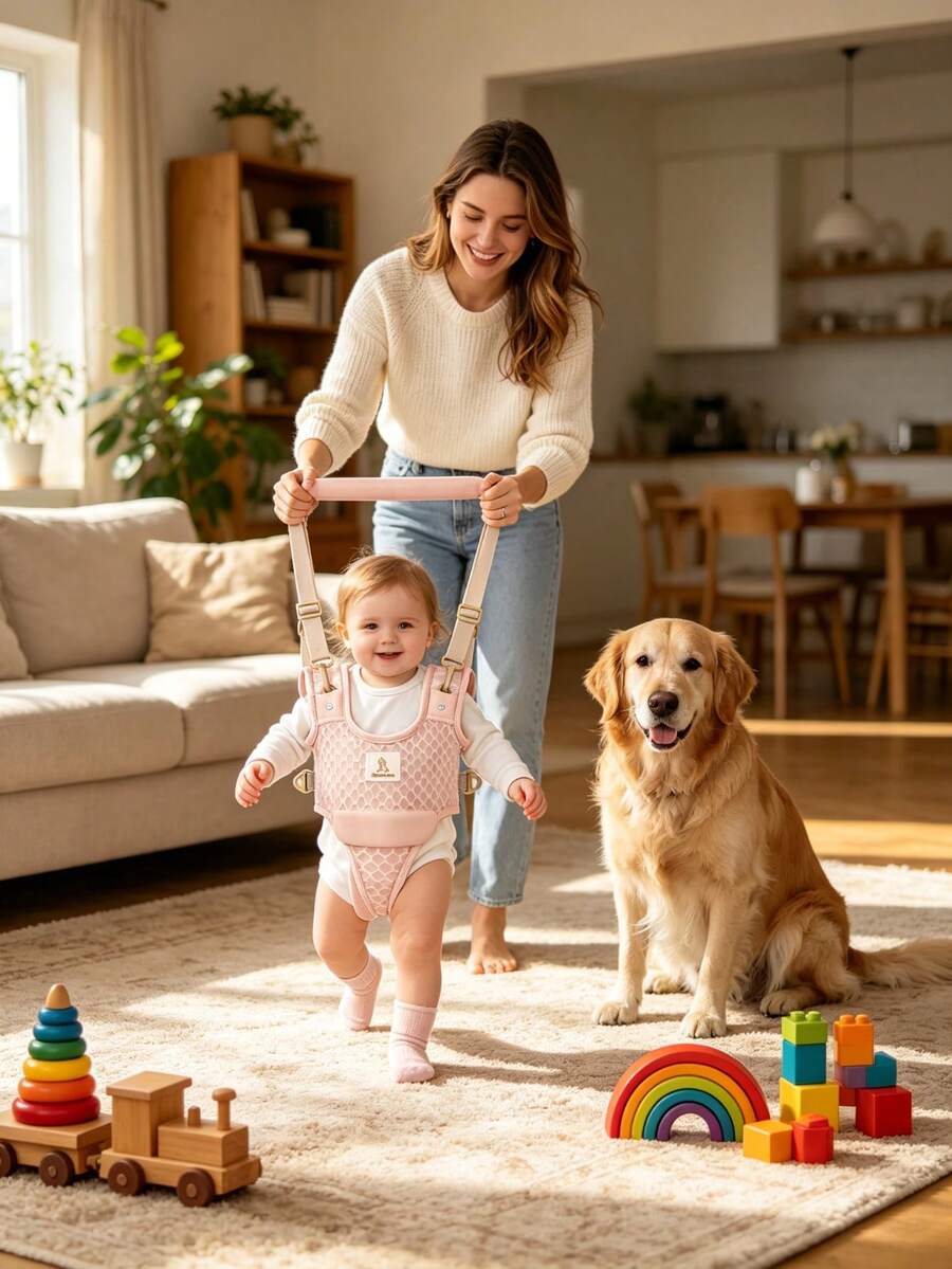 Grow-With-Me Baby Walking Harness All Seasons Adjustable Straps Breathable Mesh Anti-Fall Toddler Walking Assistant Stand Training Belt - Baby Pink - View 1