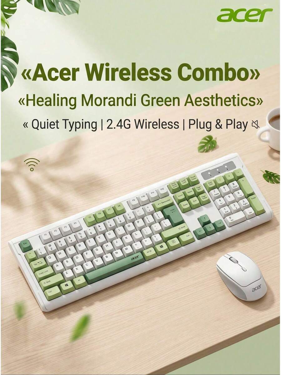 Acer Set keyboard dan mouse nirkabel. Mudah digunakan, pekerjaan kantor yang tenang, keyboard membran, rasa mengetik yang nyaman, keyboard dan mouse khusus komputer desktop, desain yang stylish. - View 1
