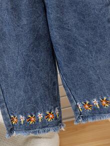 2pcs Baby Girl Casual Vintage Plaid Top & Embroidered Denim Pants Set, Thin For Spring/Autumn - Multicolor - View 7