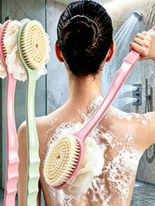 1pc Extra Long Handle Exfoliating Shower Brush, Suitable For Back Massage, Shower Exfoliating Brush, Soft Bristle Brush Head, Non-Slip Handle, Especially Suitable For Hard-To-Reach Areas, Home Essential, Bathroom Decor - Multiple Specifications - View 1