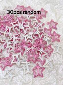 10pcs Colorful Hair Accessories Set, Including Fluorescent Star Hair Clips, Glow-In-The-Dark Hair Clips, Headbands, Fluorescent Hair Clips, Bangs Hair Clips, Fluorescent Hair Clips, Suitable For Concert Accessories, Meeting Various Hairstyle Needs, Perfect Choice For Parties, Daily Life And Other Occasions. - Pink+White - View 5