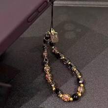 1pc DIY Beaded Glass Chain Wrist Strap Keychain Phone Lanyard Camera Strap Phone Case Accessory Pendant - Multicolor - View 3