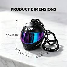 3Pcs Motorcycle Helmet Keychain Pendant (Includes Spare Cat-Shaped Ring And Fixing Clip) Creative Motorcycle Bag Charm, Colorful Lens Mini Safety Helmet Car Key Chain, Digital Backpack Pendant, Personalized Metal Buckle Men's Gift Accessory, Riding Peripheral Portable Decoration, Helmet Ornament Set, Tail Box Pendant Couple Key Ring, High-End Quality Alloy Keychain, Birthday Holiday Party Gift - Black - View 3