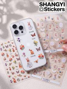 1 Set Pastoral Decorative Stickers, Elegant Thin Adhesive Backing Design, Multiple Shell Surface Styling Beautification Decals - Decorative Stickers - View 1