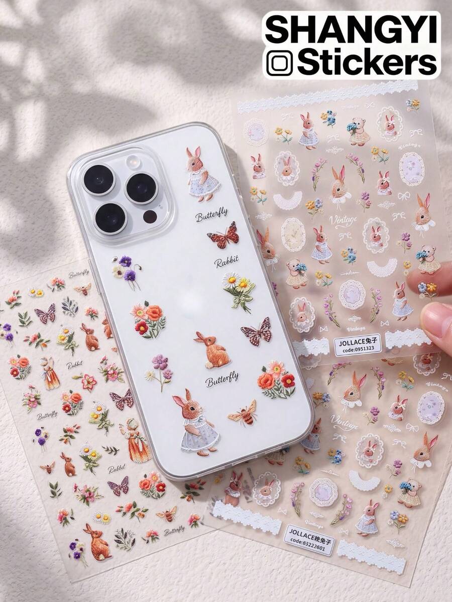 1 Set Pastoral Decorative Stickers, Elegant Thin Adhesive Backing Design, Multiple Shell Surface Styling Beautification Decals - Decorative Stickers - View 1