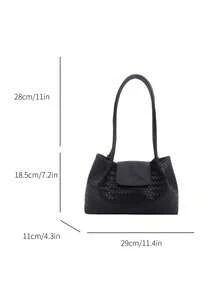 1pc Large Capacity Tote Bag, New Shopping Bag, Woven Texture Commuter Handbag, Can Be Used As Shoulder Bag Or Underarm Bag, Suitable For Women, Ideal For Short Trips, Also A Perfect Gift For Mothers, Lightweight Handbag Blending Classic Casual And Business Casual Styles. It's Very Suitable For Young Women, Able To Easily Adapt To Work Environment, Back To School Season, Middle School/High School/College Life And Holiday Travel. - Black - View 3