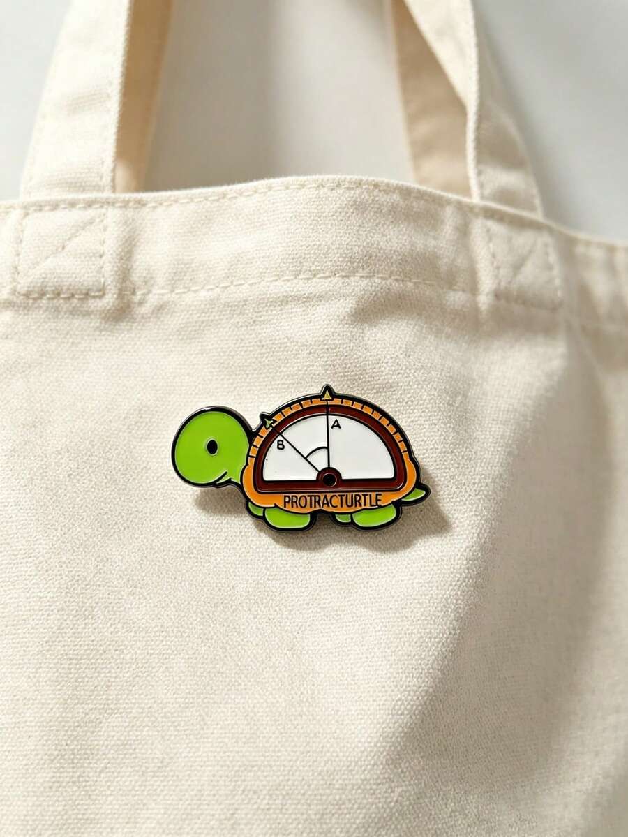 1/5pcs Cute Little Turtle Protractor Enamel Brooch, Funny Math Element Little Turtle Protractor Brooch, Interesting Math Cartoon Badge Student Backpack Jacket Pin Accessory, Creative Science Student Funny Accessory Jacket Backpack Decoration Badge, Gift For Classmates, Friends, Best Friends, Daily Accessory - Multicolor - View 1