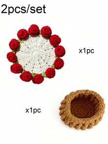 2pcs/Set Handmade Crochet Tulip Coasters, Tulip Bouquet Coasters, Heat Resistant Pads, Desk Decor, Holiday Gift, Unique Creative, Suitable For Home Decor, Decorative Items, Wedding Gift, Wedding Anniversary Gift, Girlfriend Gift - A - View 13
