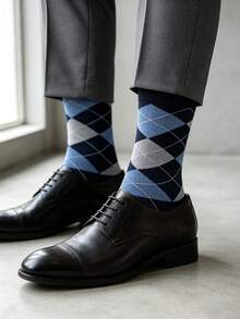 1/4pairs Men's Crew Socks, Mid Calf Socks,Classic Casual Business Dress Socks,Argyle Striped Polka Dot Solid, For Office, Work Daily Wear - Multicolor - View 2