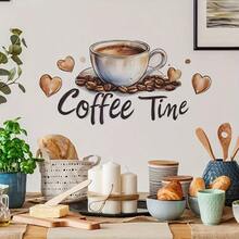 1 قطعة ملصق حائط مقاوم للماء بتصميم كوب قهوة مسطح ثنائي الأبعاد مع شعار إنجليزي "Love"، مناسب لخلفية جدار المنزل - A - مشاهدة 2