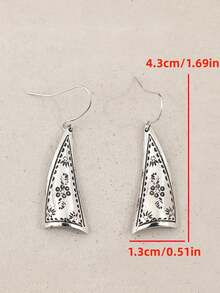 1 par de pendientes minimalistas de aleación con triángulo tallado estilo vintage - Plata antigua - Ver 3