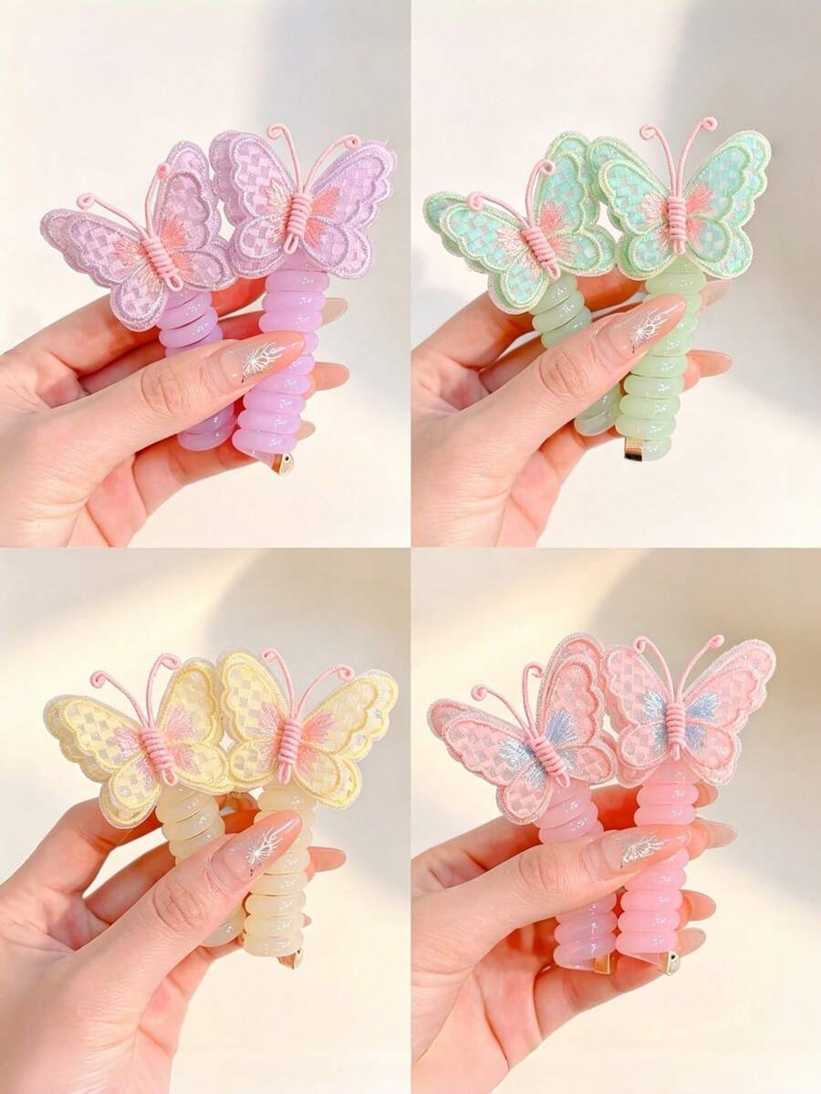 8pcs Embroidered Butterfly Spiral Hair Ties, Sweet Women's Hair Accessories - Multicolor - View 1