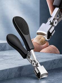 Black Non-Slip Textured Handle Large Nail Clipper, Metal Spring Retractable Design, Wide Opening Blade, Easy To Trim Thick Hard Nails, Non-Slip Grip, Adult Hand And Foot Nail Care Single Piece, Home Daily Personal Care - Nail Clippers - View 1