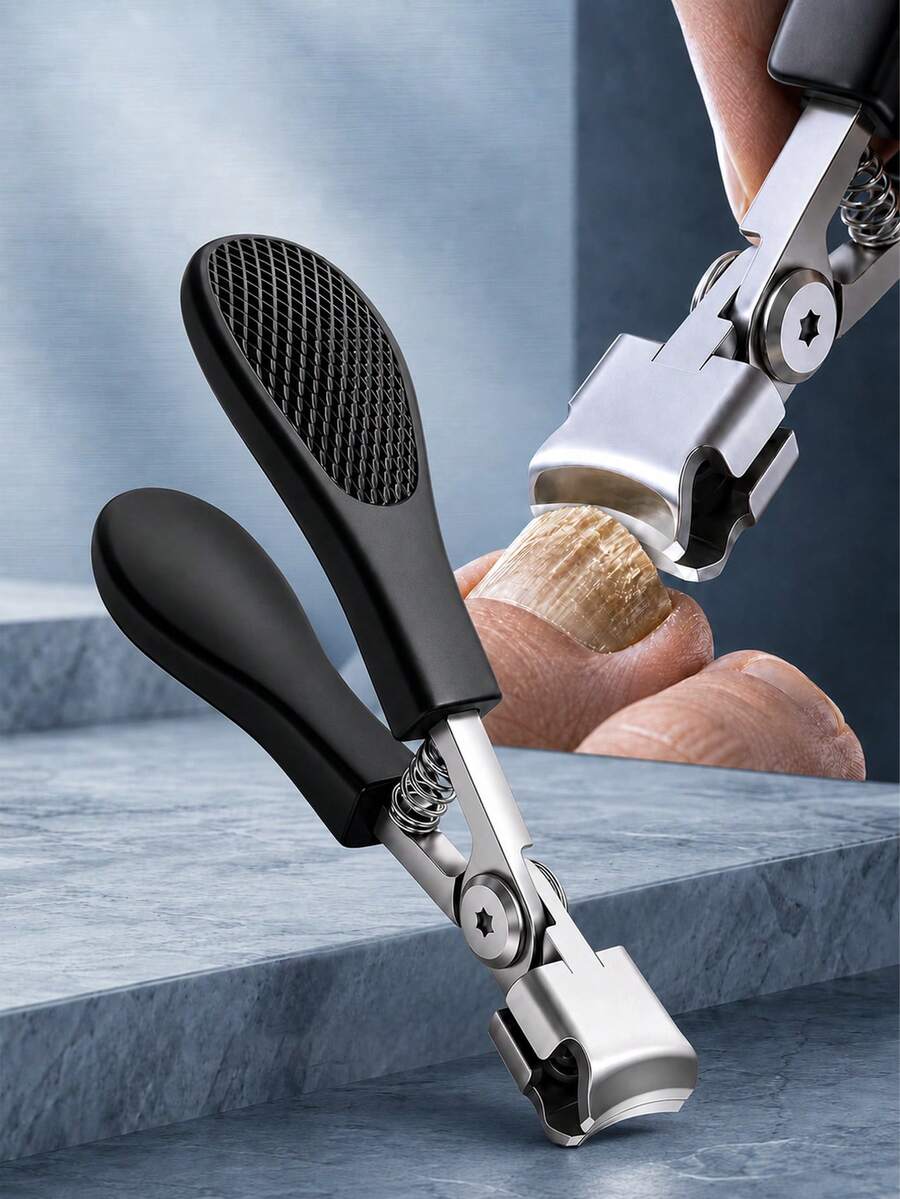 Black Non-Slip Textured Handle Large Nail Clipper, Metal Spring Retractable Design, Wide Opening Blade, Easy To Trim Thick Hard Nails, Non-Slip Grip, Adult Hand And Foot Nail Care Single Piece, Home Daily Personal Care - Nail Clippers - View 1