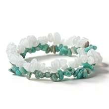 1Pc Double‑Row Natural Stone Chips Bracelet Irregular Gravel Beaded Elastic Bangle For Women Couple Healing Crystal Jewelry Gift - Multicolor - View 13