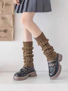 1 Pair Fashion Patterned Long Leg Warmers, Simple Knitted Warm Leg Warmers, Suitable For Spring, Autumn And Winter Wear - Multicolor - View 3