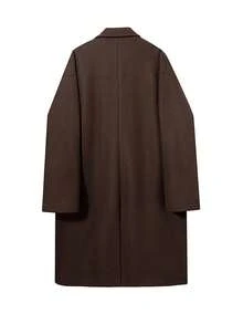 Men's Autumn/Winter Retro Dark Brown Overcoat, Loose Fit Dropped Shoulder Single-Breasted Long Overknee Wool Jacket, Fashion Streetwear Style - Coffee Brown - View 3