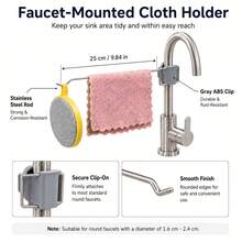 Stainless Steel Faucet Towel Rack, No-Drill Sink Cloth Holder, Suitable For Dishcloths, Sponges And Cleaning Brushes - Multicolor - View 3