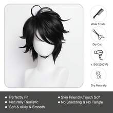 YEWELL Yeviel Black Side Part Cosplay Wig, Role Play Headpiece, Daily Series, Japanese Cosplay Headpiece Series, Multi-Style Interpretation, Cartoon Anime, Suitable For Private Party, Daily Role Play, Halloween - Black - View 5