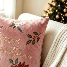 LCUHPCL 1pc Luxury Floral Merry Christmas 3D Embroidered Pillowcase, Suitable For Bedroom, Living Room, Sofa, Daily Use, Party And Various Environments - Pink - View 10