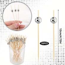 Silver F Earth Shaped Cocktail Picks | 4.72 Inch Bamboo Fruit Toothpicks, Appetizers Drinks Food, Suitable For Christmas, Halloween, Valentine's Day, Birthday Wedding Celebration Decoration. - Silver - View 10