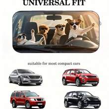 1pc Funny 4 Puppies Car Sunshade, Made Of Polyester Fiber, Durable 190T Material Blocks UV Rays And Heat Protection, Suitable For Various Car Models Front Windshield, Provides Heat Insulation And Privacy Protection, Keeps Your Car Cool, Foldable For Easy Storage - Funny and Cute Four Puppies - View 4