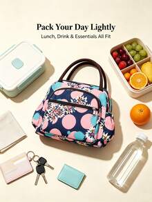 Women's Insulated Lunch Bag, Thickened Oxford Cloth Tote, Large Capacity For Office, Commute, Picnic, Polka Dot Pattern - View 5