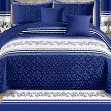 Juego Edredón Ligero Matrimonial Doble Vista 15 Piezas TODO EN 1 Incluye Cubrecolchón, Alfombra, Cortinas, Fundas de Cojín y Juego de Baño - Conjunto Combinado de Colcha Reversible para Recamara Matrimonial - Azul Marino - Ver 5