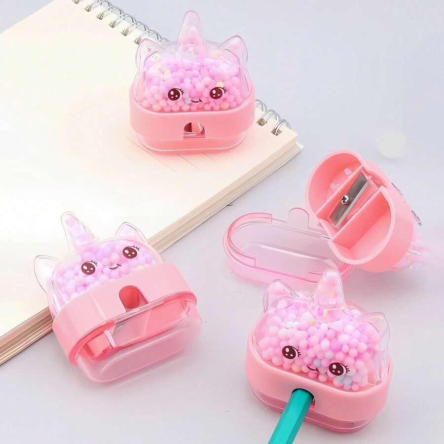 1pc Cute Bear Unicorn Shaped Pencil Sharpener (Random Color) Plastic Material Dual-Hole Design With Flip Cover - Easy To Use, Durable And Sharp, Ideal Choice For Students And Professionals, Essential Drawing And Office Tool - Suitable For School And Office Stationery | High-Quality Gift And Prize. - Multiple Colors and Random Styles - View 1