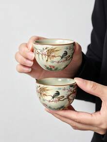 1/2/4/6pcs New Chinese Style Ceramic Tea Cups, Elegant Floral & Bird Painted Host Cup, Tea Room Cup, Home Cup, Afternoon Tea Single Cup, Tea Tasting Cup, Drinking Cup, Tea Set, Gift - Multicolor - View 4