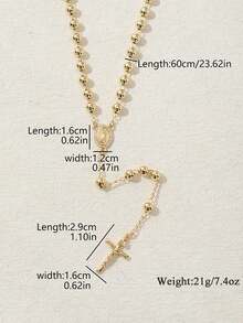 6mm Bead Religious Christian Women Stainless Steel Necklace, Virgin Mary Jesus Cross Pendant, Long Bead Chain, Fashion Jewelry - Gold - View 5