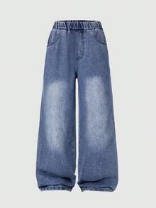 Tween Boy Cartoon Pattern Pocket Casual Daily Wear Denim Jeans - Blue - View 3