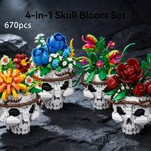 670pcs Halloween Skull & Floral Building Block Assembly Model, Desktop Ornament, Adult Stress Relief DIY Puzzle Toy, Home Decor, Creative Holiday Gift Set - Multicolor - View 2