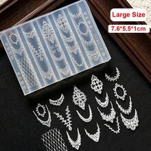 3D復古法式蕾絲矽膠美甲模具,洛可可手繪框架鉤編心形蝴蝶結蕾絲設計美甲模板,可重複使用,適用於UV凝膠,DIY美甲沙龍裝飾工具 - 彩色 - 查看 11