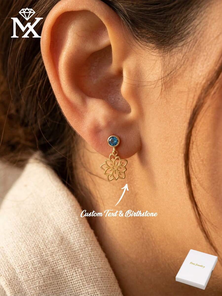 Birth Flower Earring, Gold Birthstone Flower Earring,Minimalist Earrings Floral Jewelry, Birth Flower Gift, ChristmasGift For Her - Yellow Gold - View 1