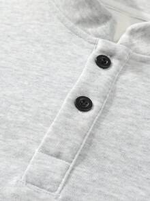 Blueprint Man 1pc Men's Light Gray Henley Collar Long Sleeve T-Shirt, Soft Knit Fabric, Skin-Friendly, 2-Button Henley Collar Design, Unique Layered Style, Solid Color Minimalist Casual, Suitable For Daily Commute And Outdoor Activities - Light Grey - View 8