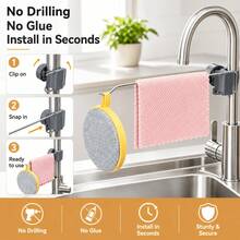 Stainless Steel Faucet Towel Rack, No-Drill Sink Cloth Holder, Suitable For Dishcloths, Sponges And Cleaning Brushes - Multicolor - View 5