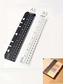 5pcs A5 6-Hole Notebook Loose-Leaf Rulers, 2 Styles: Semi-Transparent Frosted And Black, Can Be Used As Bookmarks, Index Tabs, Rulers, Dividers, Loose-Leaf Rulers, Page Marker Clip-On Bookmark Rulers, A5 6-Hole Notebook Rulers For Loose-Leaf Binders, Back To School - A5 Binder Ruler - View 4
