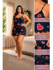 Women's Plus Size Suede Camisole Romper Pajamas Printed Comfort And Style For Your Nights - 藏蓝色 - 查看 3
