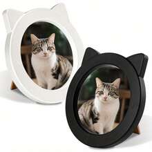 1pc Black Round Cat Photo Frame With Ear Design | Cute Photo Frame, Suitable For Desktop Display, Wall Display, Photo Desktop Display, Wall Hanging Display, Home Decor - Black 1pc - View 3