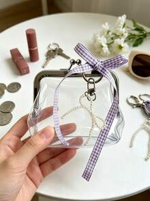 Coin Purse,Clear Wallet,Mini Wallet,Kiss Lock Purse,Bow Decor Bag,Pearl Charm Pouch,Girls Gift,Back To School Gift,Women Small Storage Bag,Card Holder - Multicolor - View 5