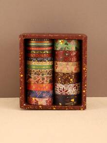 21 Rolls Boxed Christmas Washi Tape Set With Gold Foil, Holiday Decorative Masking Tape Featuring Santa, Snowman, Reindeer And Christmas Trees For Scrapbooking, Journaling, DIY Crafts, Card Making, Stationery And Gift Wrapping - Multicolor - View 9